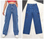 High Waist Cargo Denim Jeans for Women Trendy Wide Leg Streetwear Fit