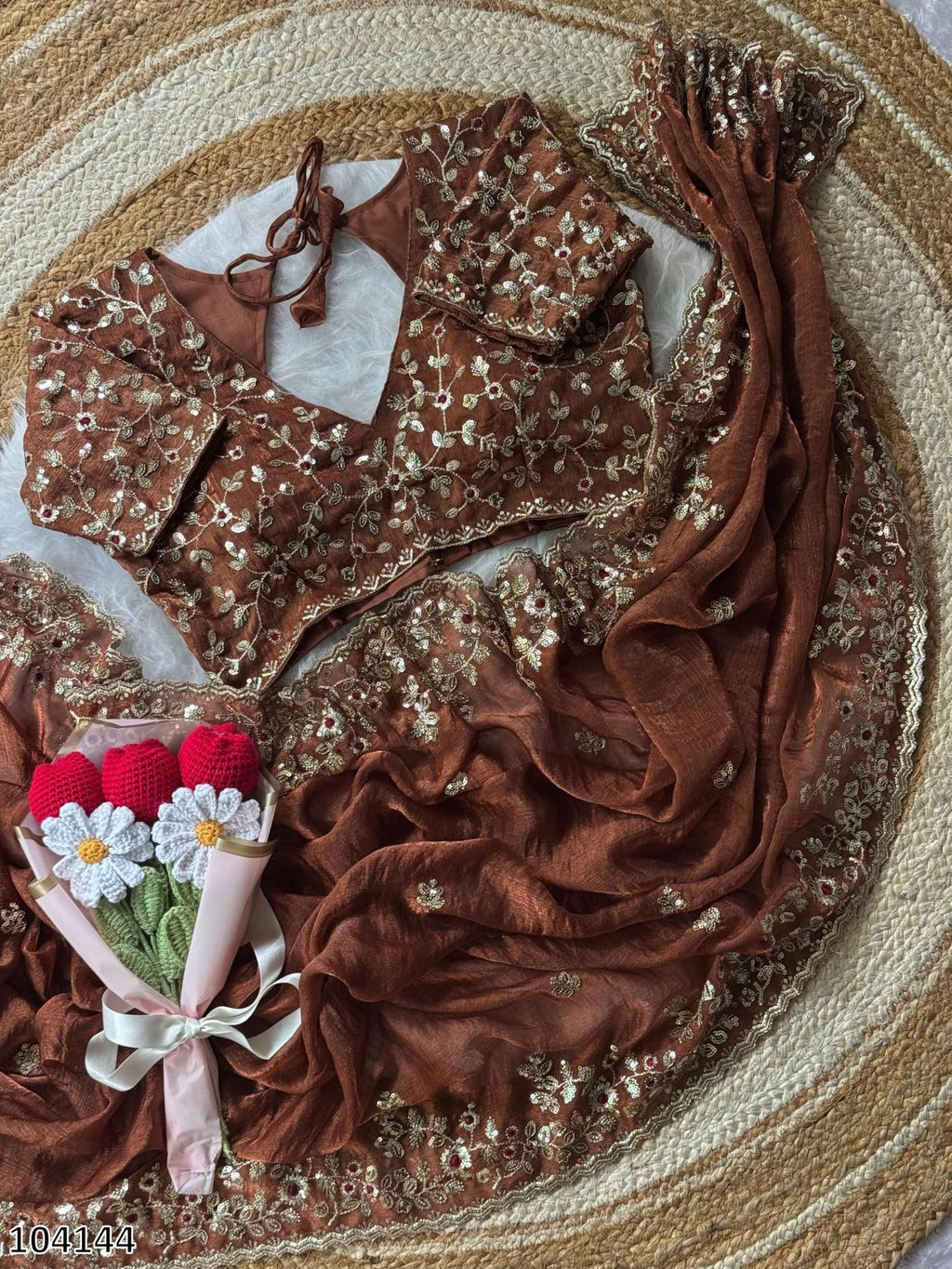 Soft Fendy Chiffon Saree – Heavy Embroidery & Sequin Glam (Festival & Party Ready)