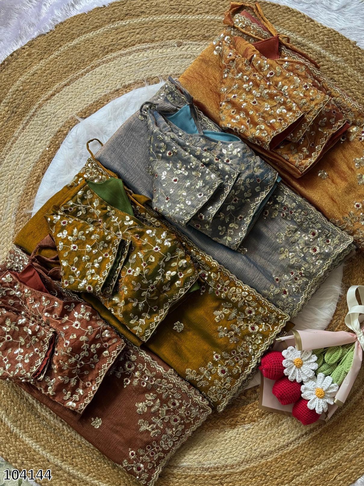 Soft Fendy Chiffon Saree – Heavy Embroidery & Sequin Glam (Festival & Party Ready)