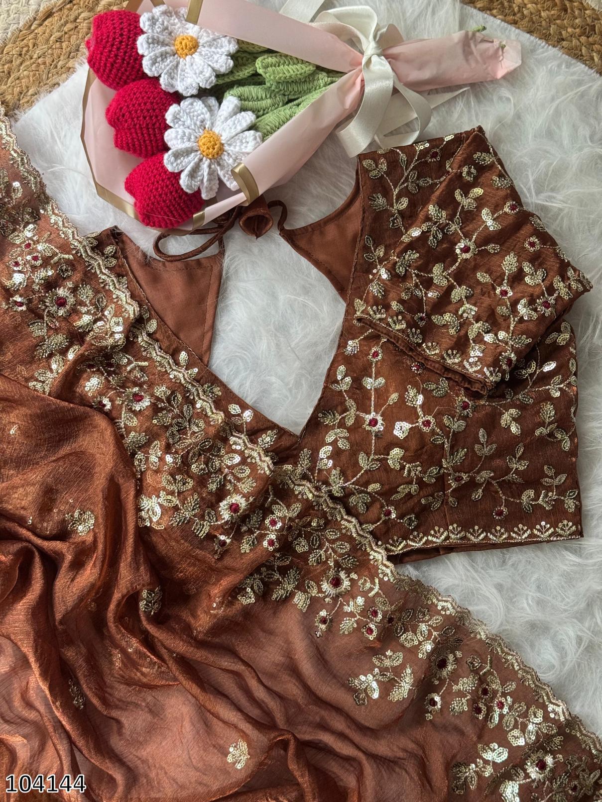 Soft Fendy Chiffon Saree – Heavy Embroidery & Sequin Glam (Festival & Party Ready)