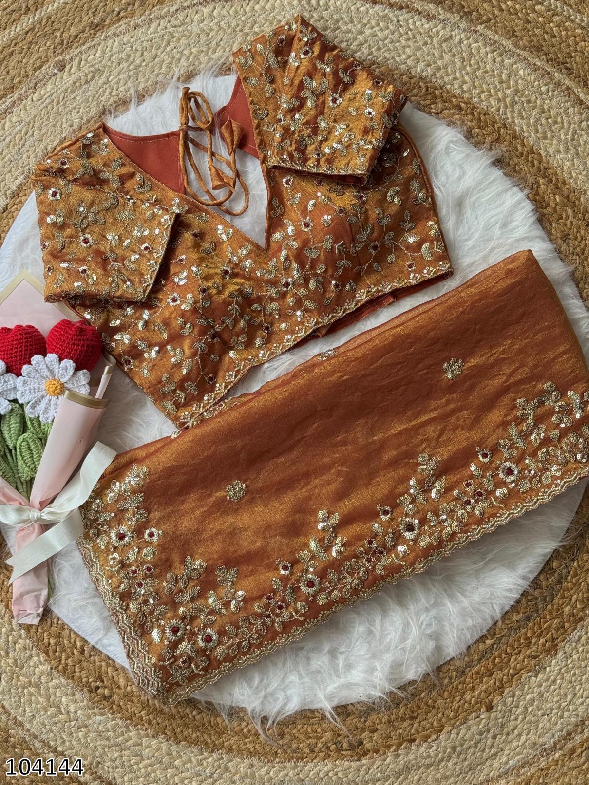 Soft Fendy Chiffon Saree – Heavy Embroidery & Sequin Glam (Festival & Party Ready)