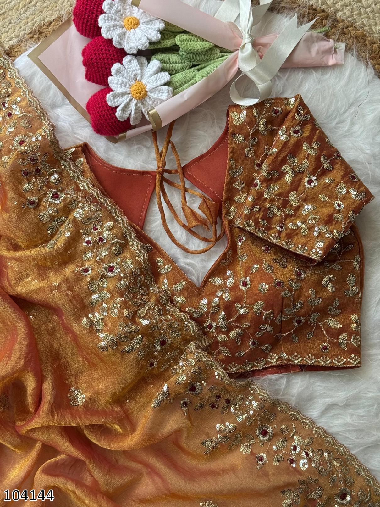 Soft Fendy Chiffon Saree – Heavy Embroidery & Sequin Glam (Festival & Party Ready)