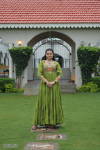 Reyon Kutchi Gamthi Work Navratri Kurti Gown – Traditional Mirror & Thread Embroidery – Full Flared Anarkali Style