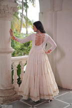 Kora Cotton Multi-Thread Embroidered Navaratri 12-Meter Flair Gown – Elegant Garba & Dandiya Dress for Women