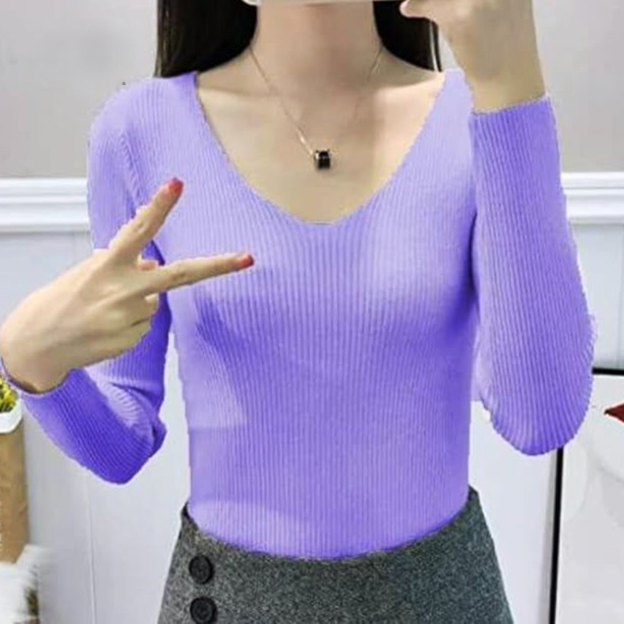 Elegant Ribbed Cotton Long Sleeve Crop Top – Perfect Blend of Comfort & Style