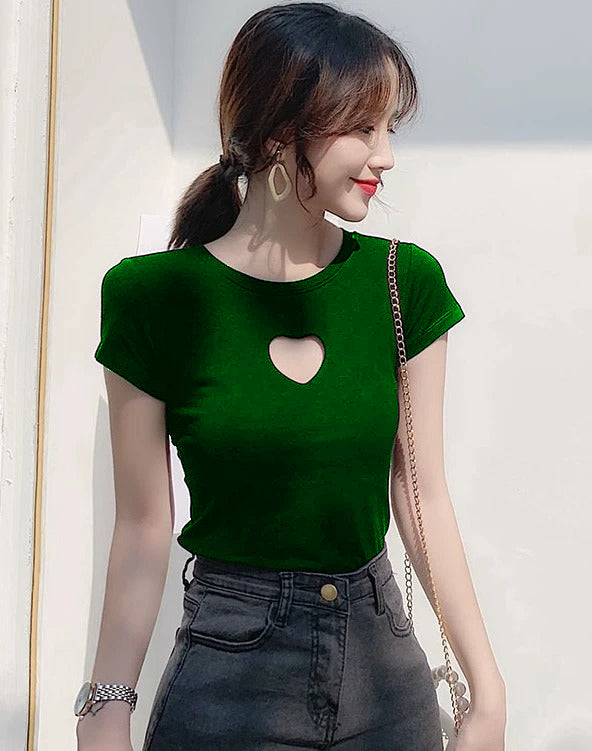 Trendy Heart Cut Ribbed Fitted Top for Women – Soft Stretchy Casual Wear