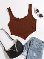 Ribbed V-Hem Stretch Crop Top