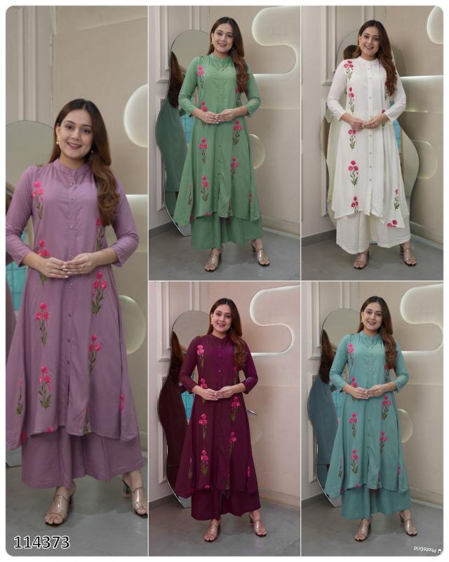 “Eternal Grace Long Flair Embroidered Kurti & Palazzo Set – Statement Ethnic Co-Ord”