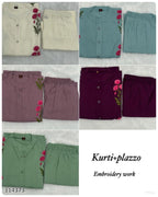 “Eternal Grace Long Flair Embroidered Kurti & Palazzo Set – Statement Ethnic Co-Ord”