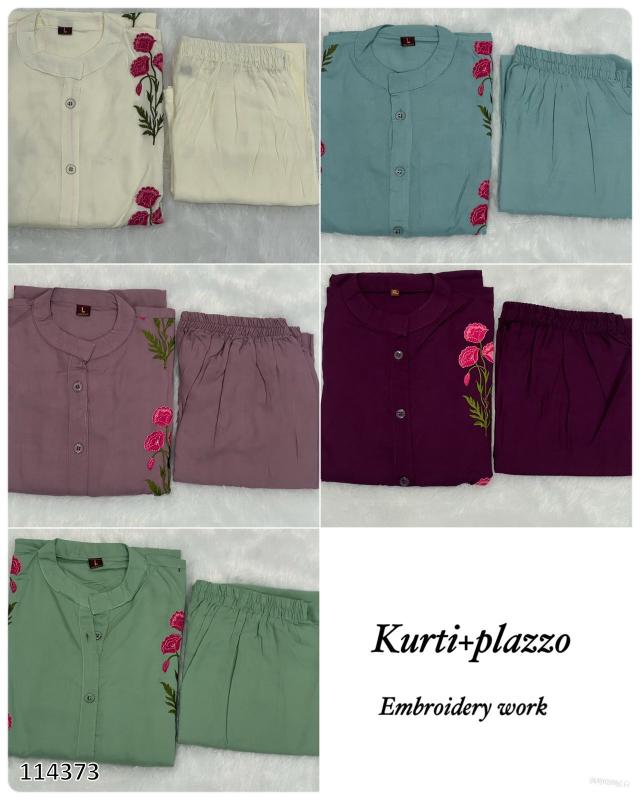 “Eternal Grace Long Flair Embroidered Kurti & Palazzo Set – Statement Ethnic Co-Ord”