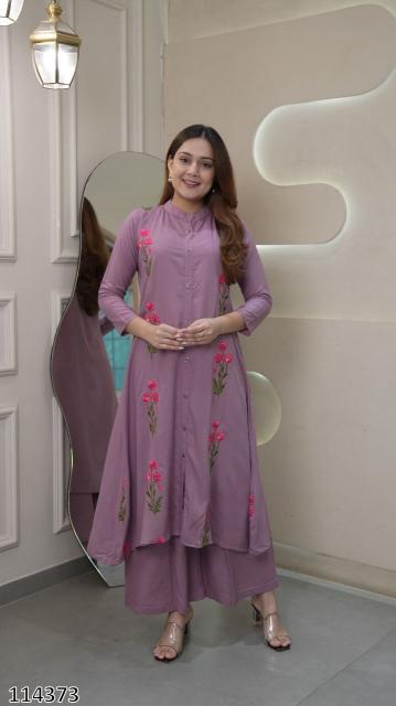 “Eternal Grace Long Flair Embroidered Kurti & Palazzo Set – Statement Ethnic Co-Ord”