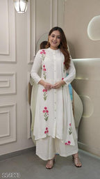 “Eternal Grace Long Flair Embroidered Kurti & Palazzo Set – Statement Ethnic Co-Ord”