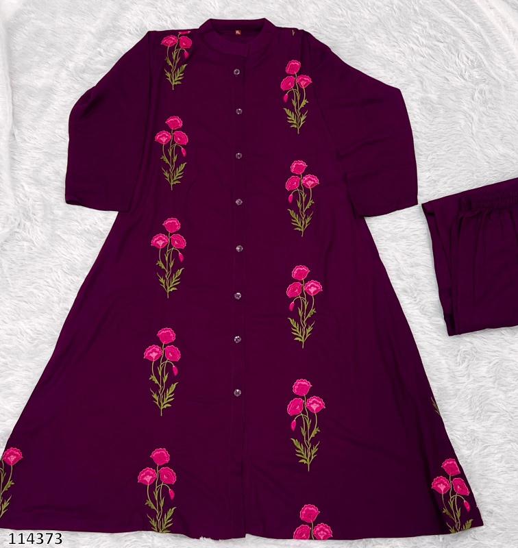 “Eternal Grace Long Flair Embroidered Kurti & Palazzo Set – Statement Ethnic Co-Ord”