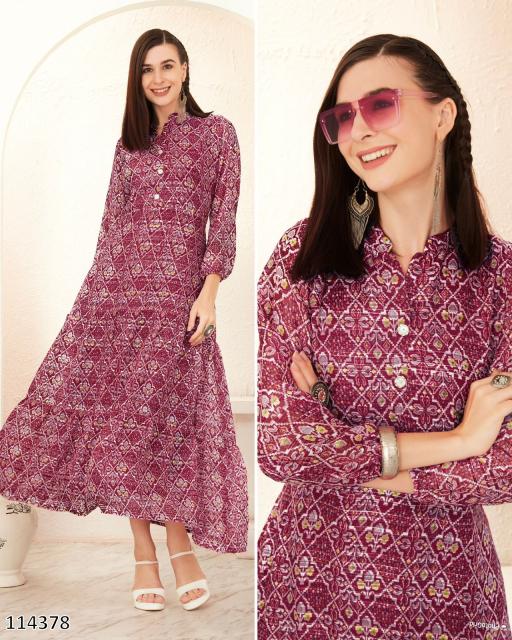 Aqua Bloom Printed Long Gown – Premium Rayon Frill Maxi Dress for Women