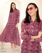 Aqua Bloom Printed Long Gown – Premium Rayon Frill Maxi Dress for Women