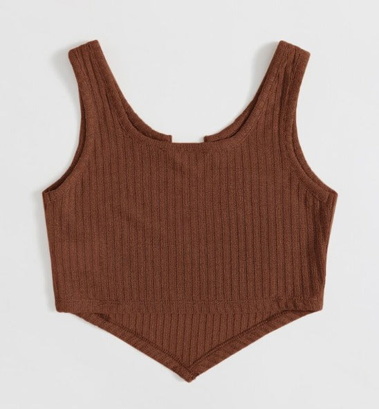 Ribbed V-Hem Stretch Crop Top