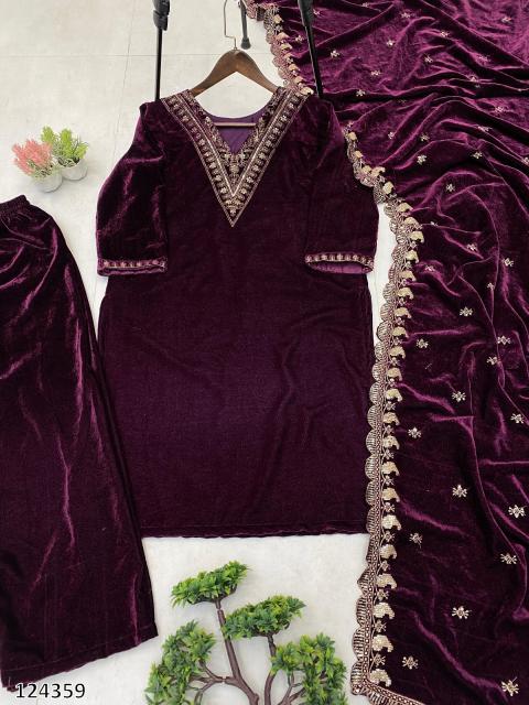 Premium Velvet Embroidered Festive Suit Set