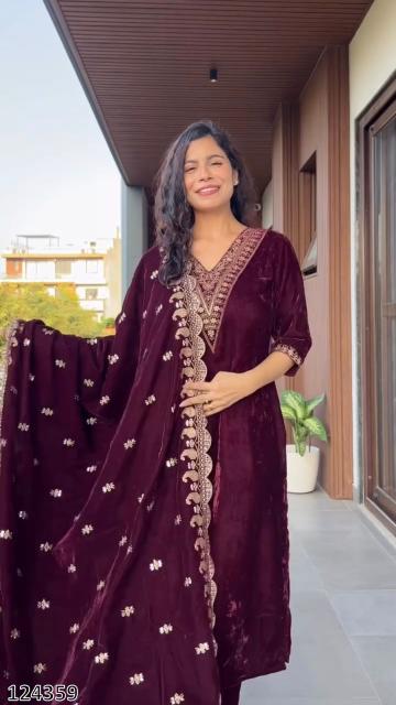 Premium Velvet Embroidered Festive Suit Set
