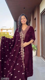 Premium Velvet Embroidered Festive Suit Set