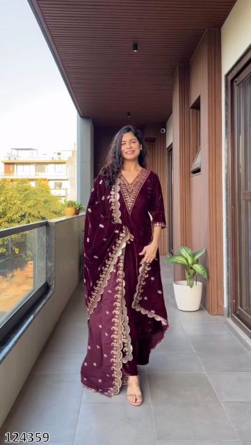 Premium Velvet Embroidered Festive Suit Set