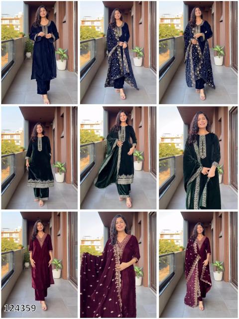 Premium Velvet Embroidered Festive Suit Set