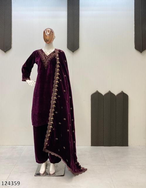 Premium Velvet Embroidered Festive Suit Set