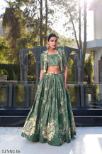Royal Mauve Floral Printed Designer Lehenga Choli with Jacket – Elegant Festive & Wedding Wear Ensemble