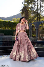 Royal Mauve Floral Printed Designer Lehenga Choli with Jacket – Elegant Festive & Wedding Wear Ensemble