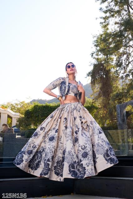 Royal Mauve Floral Printed Designer Lehenga Choli with Jacket – Elegant Festive & Wedding Wear Ensemble