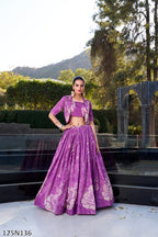 Royal Mauve Floral Printed Designer Lehenga Choli with Jacket – Elegant Festive & Wedding Wear Ensemble