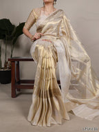 Diwali Radiance – Gold Tissue Border Saree for Engagement & Wedding Functions