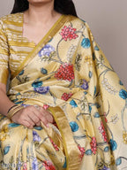 Elegant Tussar Silk Saree with Viscose Border – Traditional Floral Print Party Wear