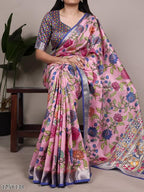 Elegant Tussar Silk Saree with Viscose Border – Traditional Floral Print Party Wear