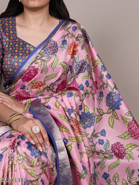 Elegant Tussar Silk Saree with Viscose Border – Traditional Floral Print Party Wear