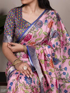 Elegant Tussar Silk Saree with Viscose Border – Traditional Floral Print Party Wear