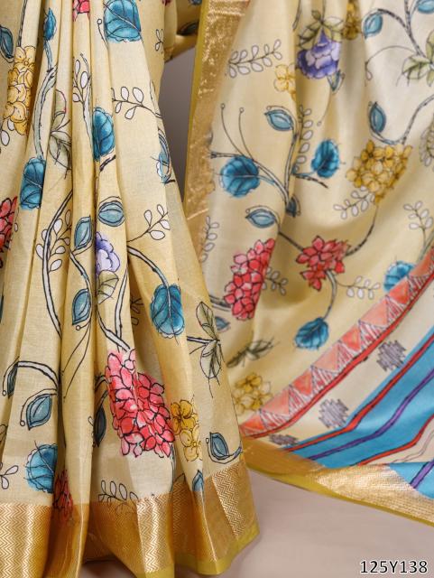 Elegant Tussar Silk Saree with Viscose Border – Traditional Floral Print Party Wear