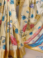 Elegant Tussar Silk Saree with Viscose Border – Traditional Floral Print Party Wear