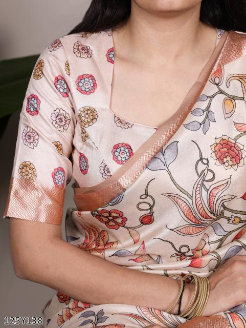 Elegant Tussar Silk Saree with Viscose Border – Traditional Floral Print Party Wear