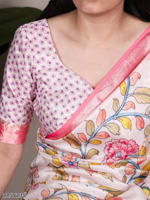 Elegant Tussar Silk Saree with Viscose Border – Traditional Floral Print Party Wear