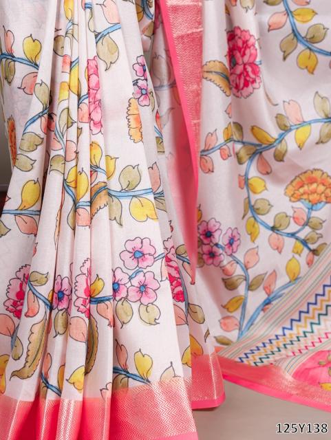 Elegant Tussar Silk Saree with Viscose Border – Traditional Floral Print Party Wear