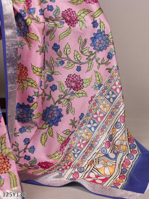 Elegant Tussar Silk Saree with Viscose Border – Traditional Floral Print Party Wear