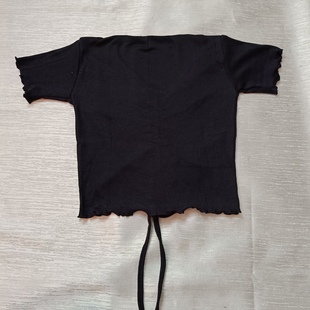 Ruched Drawstring Ribbed Crop Top  Trendy Slim-Fit Stretch Wear