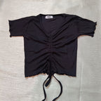 Ruched Drawstring Ribbed Crop Top  Trendy Slim-Fit Stretch Wear