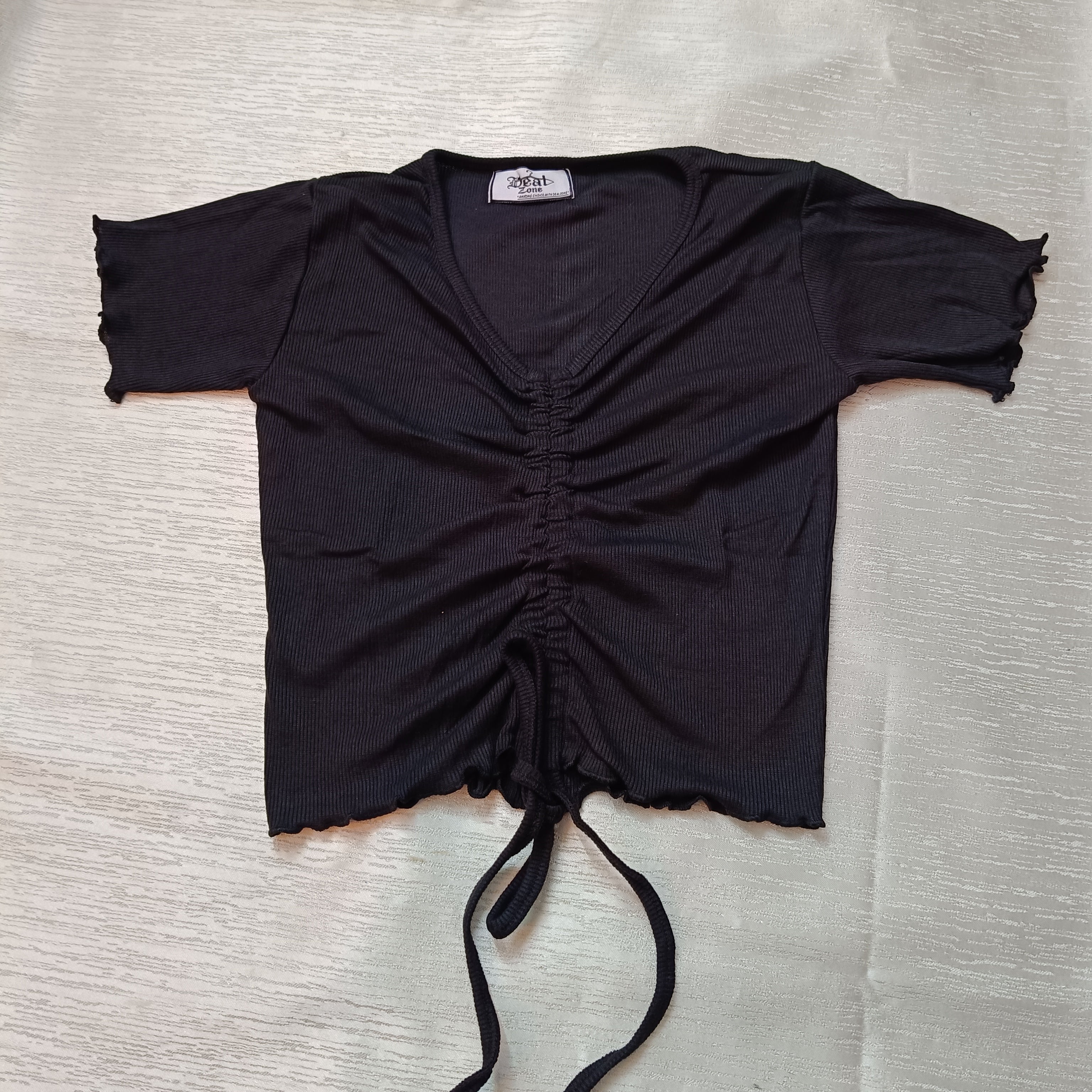 Ruched Drawstring Ribbed Crop Top  Trendy Slim-Fit Stretch Wear