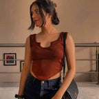 Ribbed V-Hem Stretch Crop Top