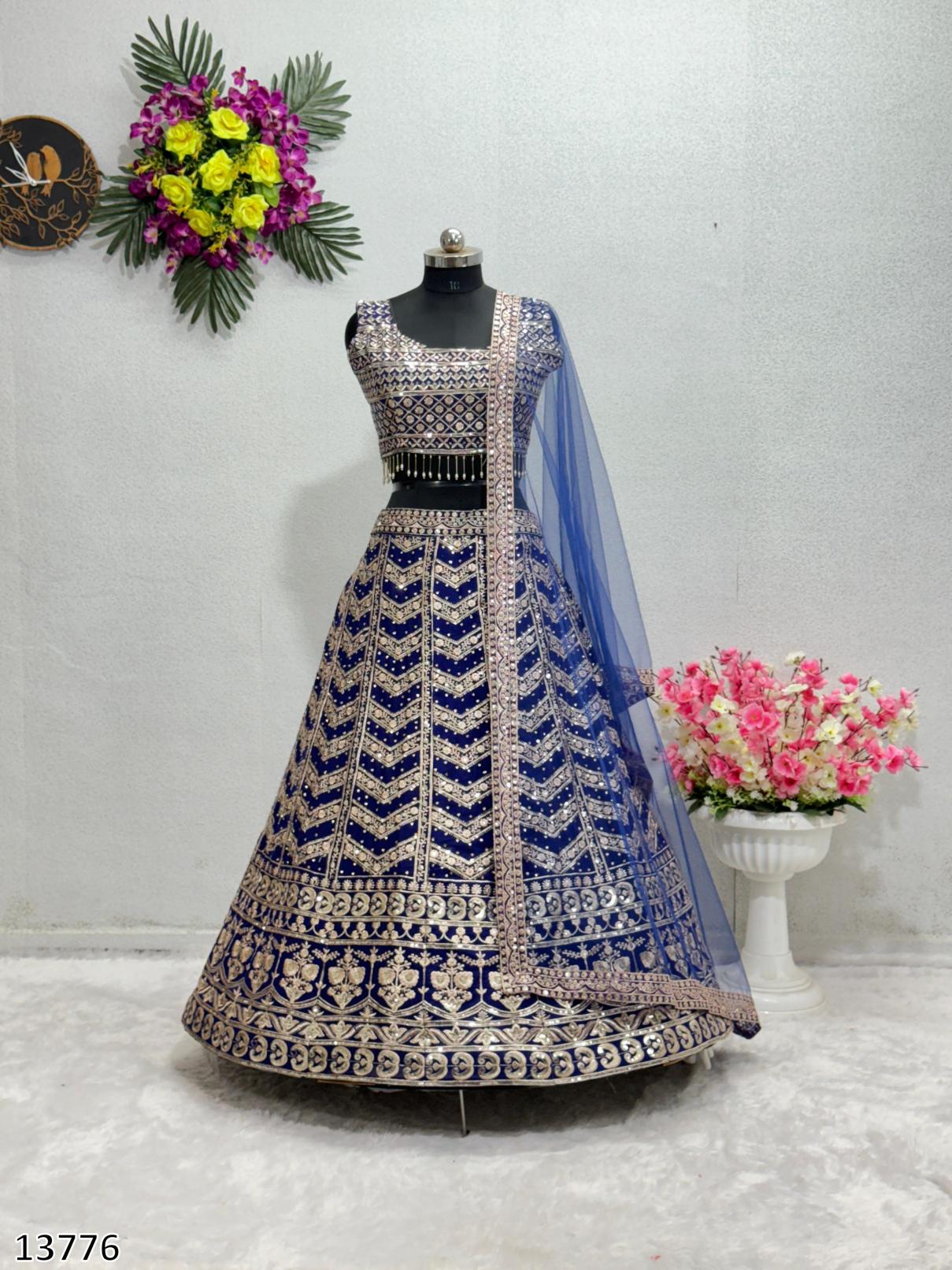 Royal Embroidered Sequence Bridal Lehenga Choli with Dupatta
