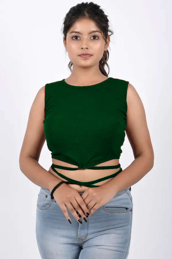 Ribbed Wrap-Tie Crop Top