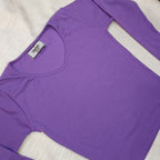 Elegant Ribbed Cotton Long Sleeve Crop Top – Perfect Blend of Comfort & Style