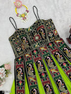 New Navaratri Fancy Gown with Striped Blouse – Elegant Garba & Dandiya Dress for Women