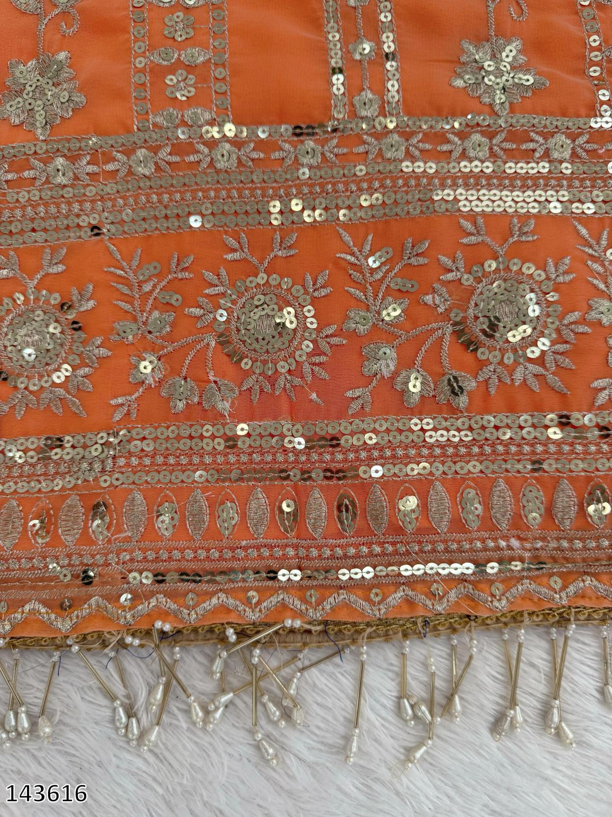 "Sunset Glow Fox Georgette Orange Sharara Suit – Designer Embroidered Ensemble"